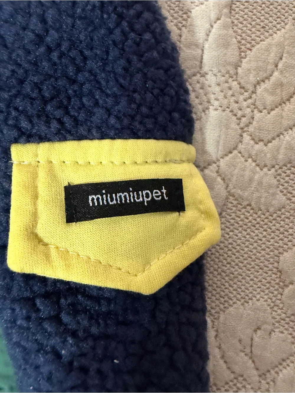 NWT Miniature Pet Navy Sherpa Puffer VEST with Green Trim and Yellow Pocket